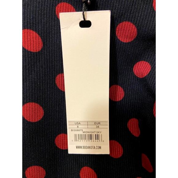 BB Dakota Dress NWT Midnight Sky Blue Red Polka Dots Size 8 Swing Dance Dress - Picture 10 of 11